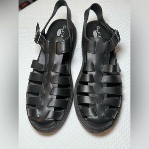 Dr. Scholl’s Original Collection “Cannot Wait” Black Leather Fisherman Sandals
